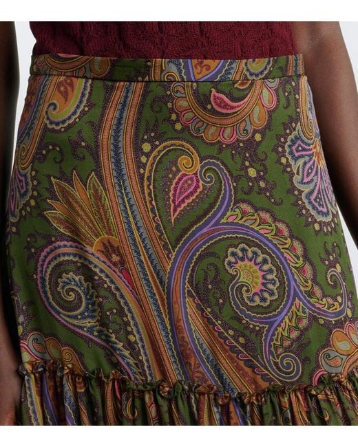 Etro Brown Paisley Silk Tiered Maxi Skirt