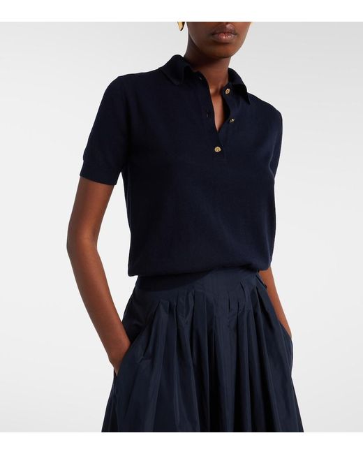 Max Mara Blue Cotton, Silk, And Cashmere Polo Sweater