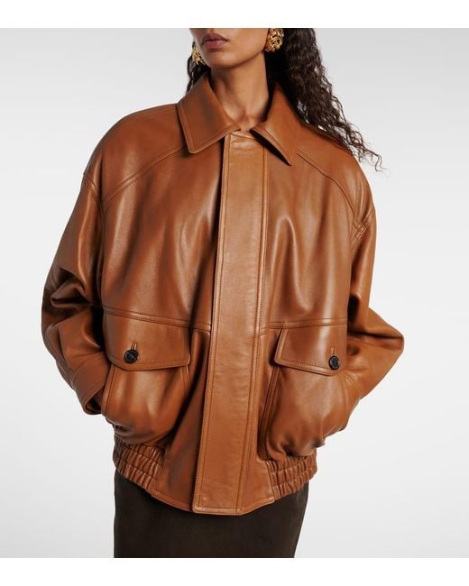 Saint Laurent Brown Oversized Leather Jacket