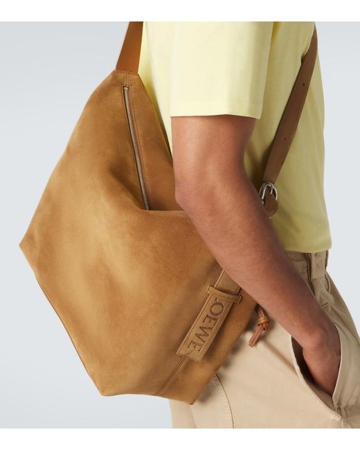 Loewe Brown Loop Large Suede Shoulder Bag for men