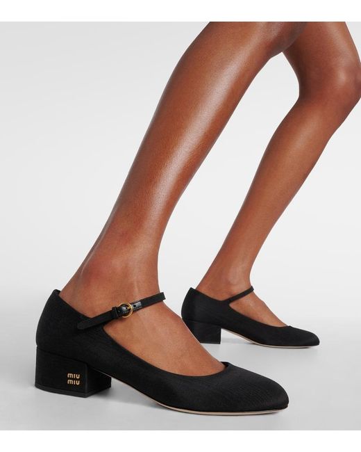 24PF new/MiuMiu キャンバスメリージェーンパンプス Pumps Black Miu Miu Canvas Leather-Lined Mary Jane Pumps in Black | Lyst
