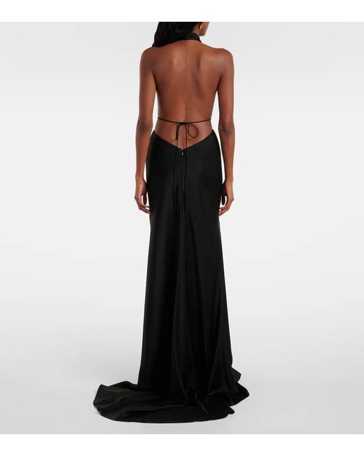 Alex Perry Black Halterneck Open-Back Satin Crepe Gown
