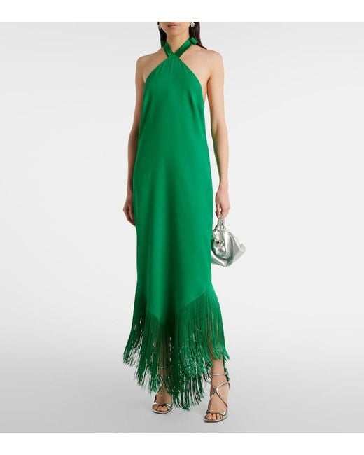‎Taller Marmo Green Nina Fringed Crepe Cady Maxi Dress