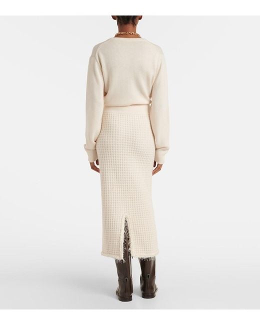 Jardin Des Orangers Natural Distressed Wool And Cashmere Pencil Skirt