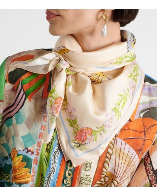 ALÉMAIS Metallic Court Printed Silk Scarf