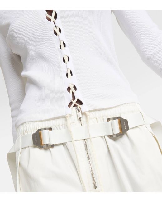 Dion Lee White Lace-up Ribbed-knit Cotton Cardigan