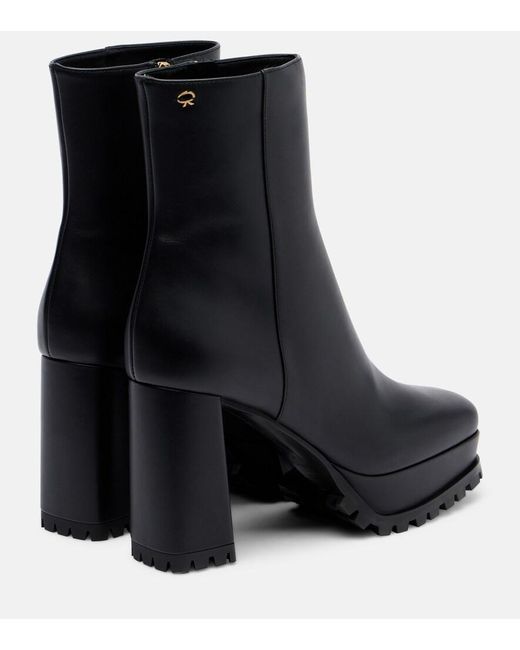 Gianvito Rossi Black Harlem Leather Platform Ankle Boots