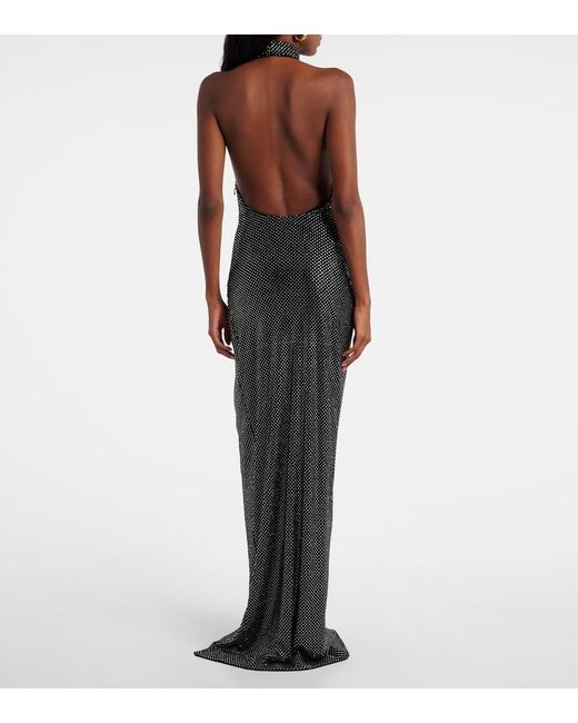 Balmain White Rhinestone-Embellished Velvet Maxi Dress