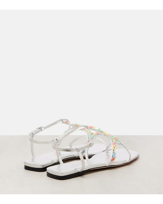 Jimmy Choo White Gwyn Daisy Floral-Applique Leather Sandals