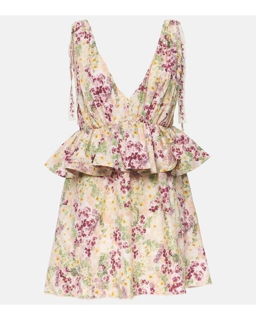 Agua Bendita Pink Infinito Florecer Ruffled Cotton Minidress