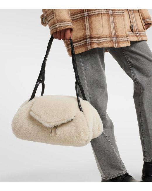 AMINA MUADDI Natural Gemini Small Shearling Shoulder Bag