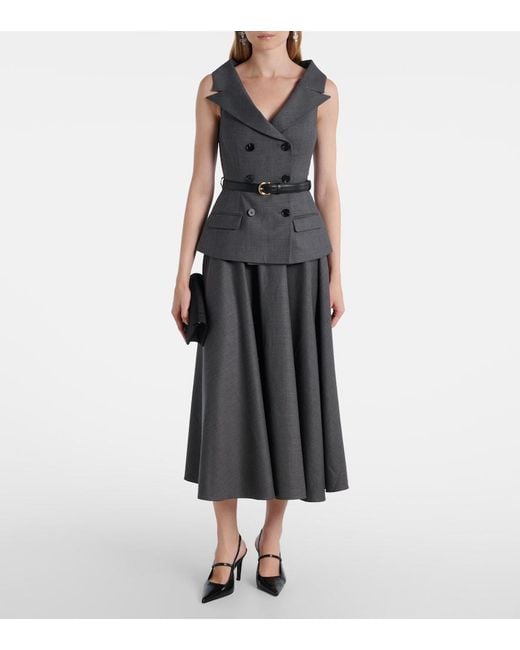 Self-Portrait Gray Wool-Blend Midi Dress