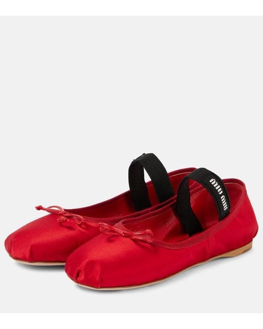 Miu Miu Red Satin Ballet Flats