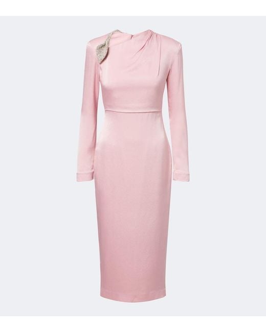 Rachel Gilbert Pink Oryx Embellished Crepe Satin Cocktail Dress