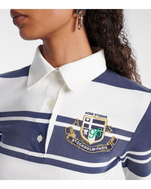 Acne Blue Striped Cropped Cotton Polo Shirt