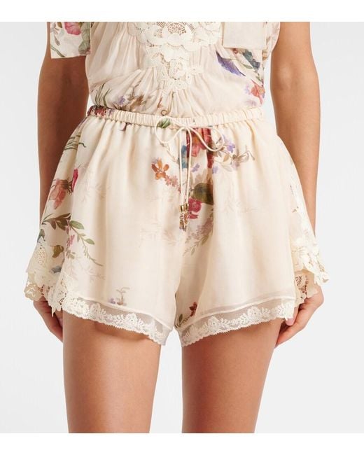 Zimmermann Natural Patience Floral Cotton And Silk Shorts