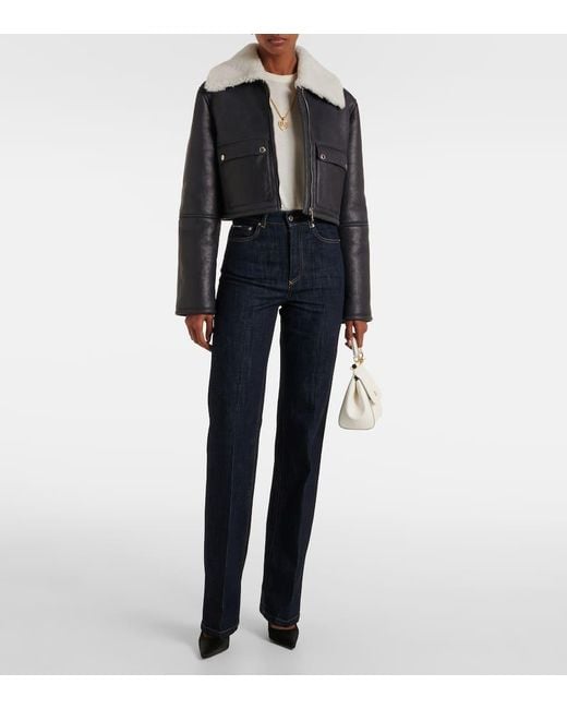 Dolce & Gabbana Black Cropped-Lederjacke Mit Shearling