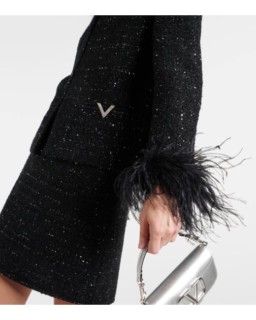 Valentino Black Feather-trimmed Tweed Jacket