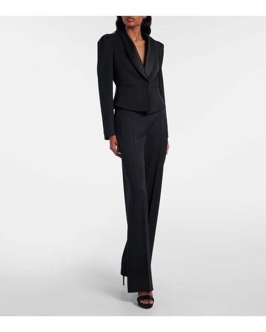 Alexander McQueen Black Cropped Wool Blazer