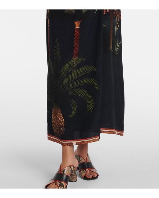 Johanna Ortiz Black Printed Silk Wrap Dress