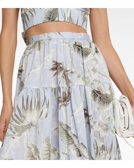 Erdem Blue Olympia Printed Cotton Midi Skirt