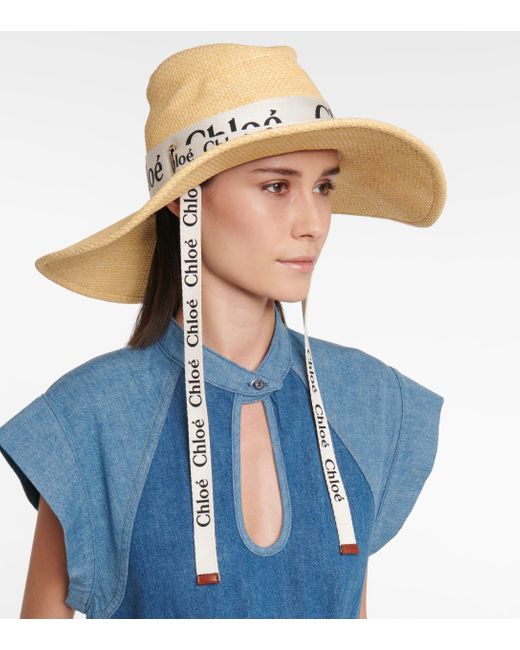 Chloé Woody Raffia Hat in Beige 