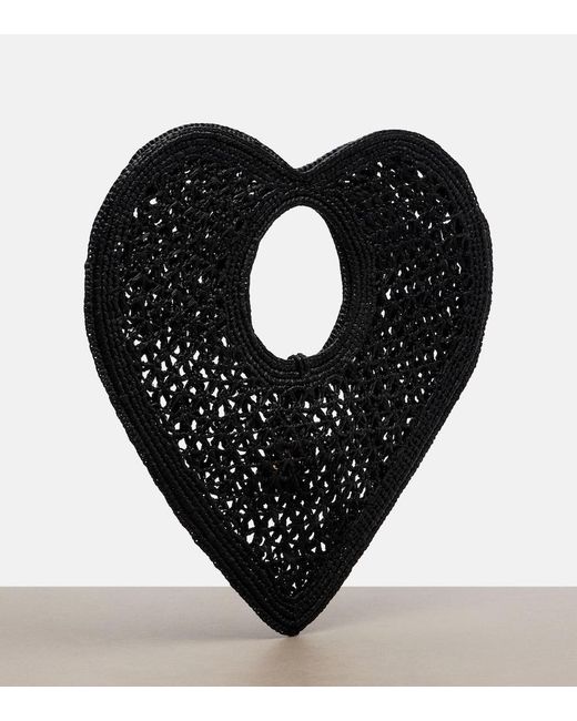 Jacquemus Black Spiaggia Coeur Small Raffia Top-Handle Bag