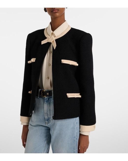 Valentino Black Bow-Detail Wool-Blend Tweed Jacket