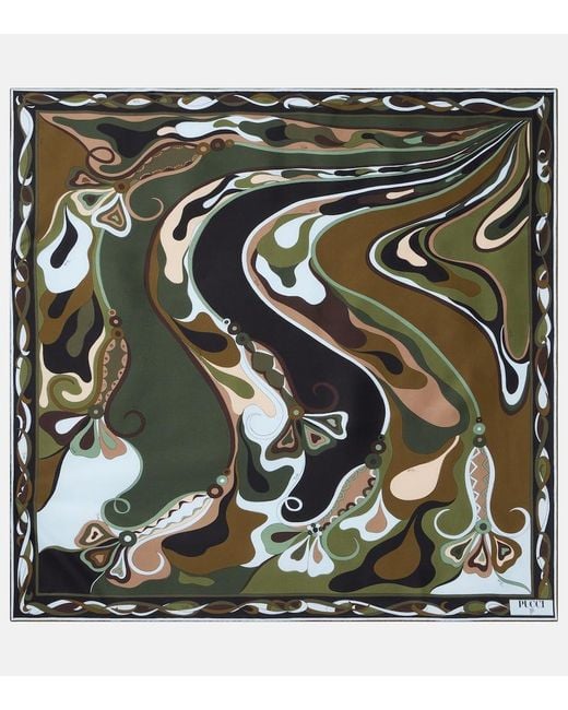 Emilio Pucci Green Orchidee Silk Twill Scarf