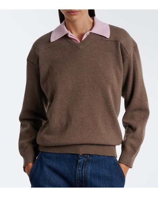 Jil Sander Brown Wool-Blend Sweater