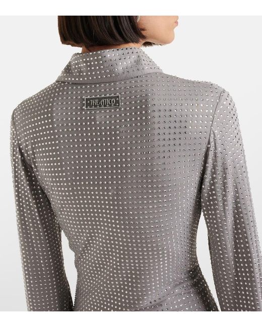 The Attico Gray Crystal-Embellished Jersey Shirt Dress