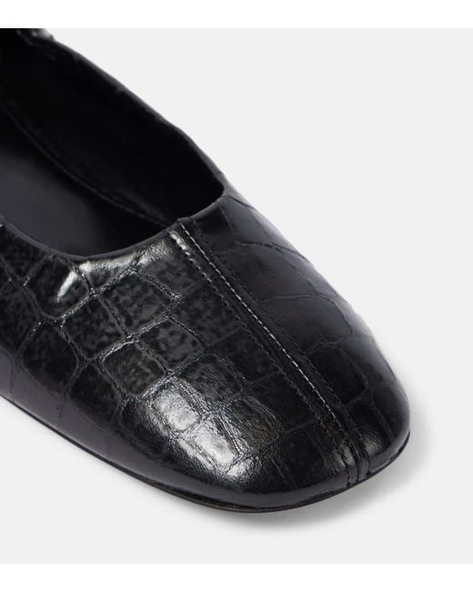 Dries Van Noten Black Croc-Effect Leather Ballet Flats