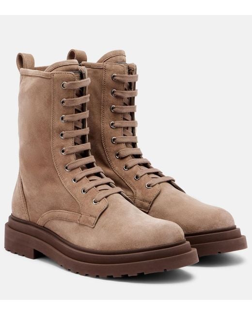 Brunello Cucinelli Brown Suede Lace-Up Boots