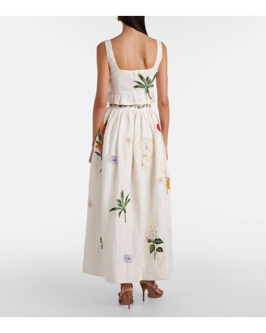 Agua Bendita White Eslabon Wild Applique Linen Crop Top