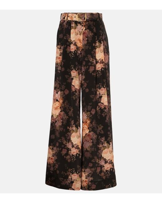 Zimmermann Black Illustration Floral-Print Silk Trousers