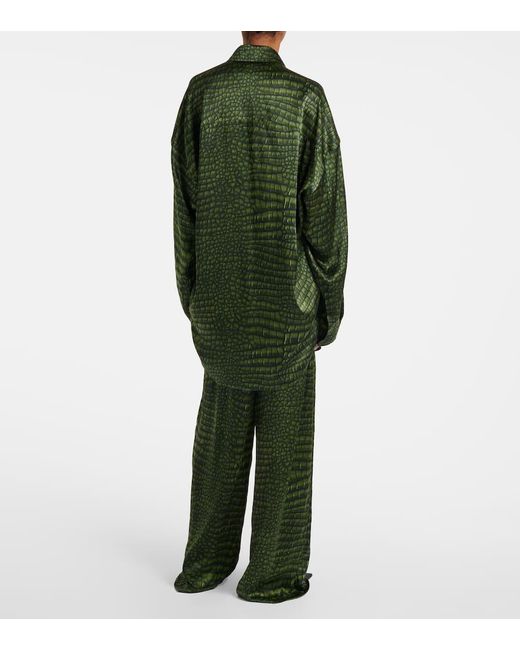 Balenciaga Cocoon Printed Oversized Silk Satin Shirt in Green | Lyst