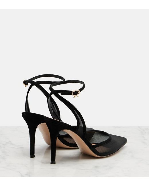 Gianvito Rossi Black Dorotea Suede-Trimmed Slingback Pumps