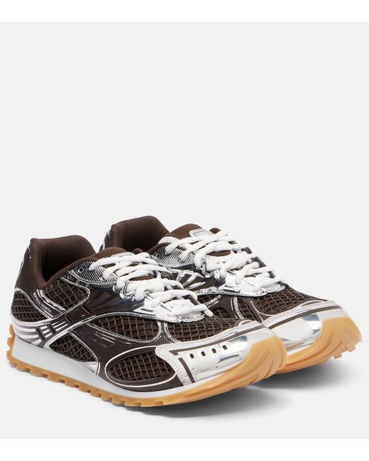 Bottega Veneta Brown Orbit Leather-Trimmed Sneakers