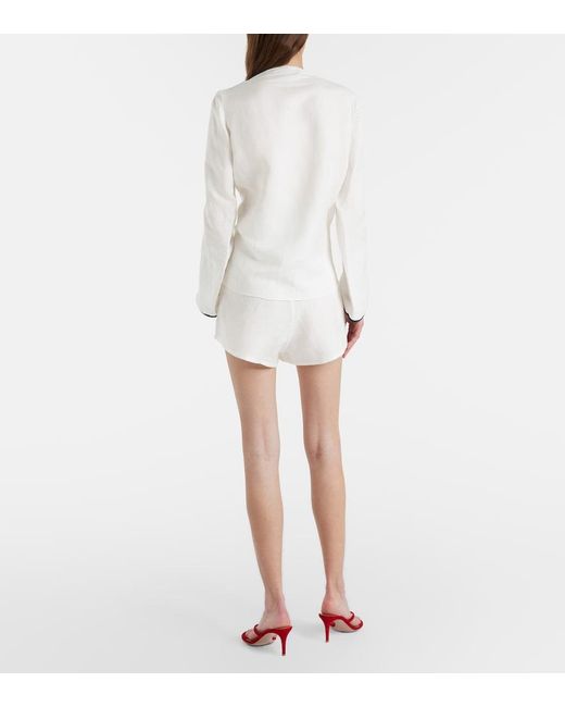 Adriana Degreas White Bicolor Linen-Blend Bermuda Shorts