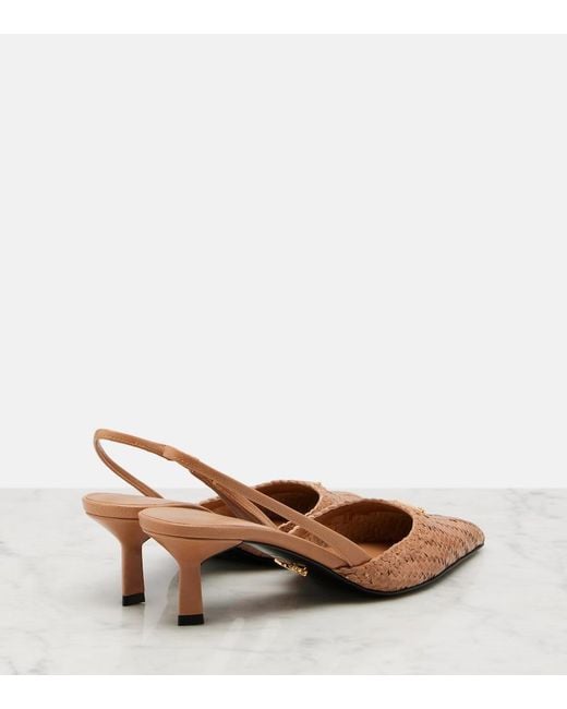 Prada Natural Woven Leather Slingback Pumps
