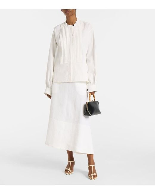 Jil Sander White Plisse Linen Shirt