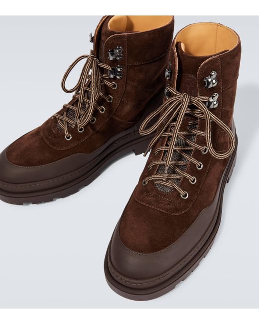 Brunello Cucinelli Brown Suede Lace-up Boots for men