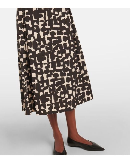 Max Mara Black Callas Printed Cotton Poplin Midi Dress