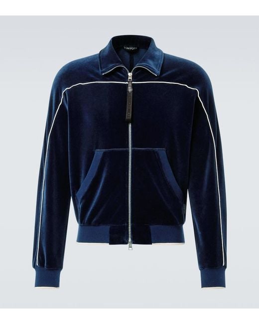Tom Ford Blue Cotton-Blend Velour Track Jacket for men
