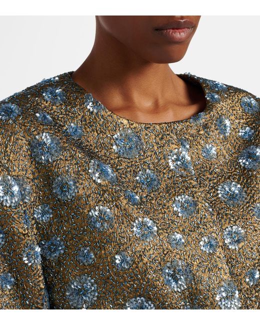JACQUES WEI Green Floral Sequined Oversized Jacket