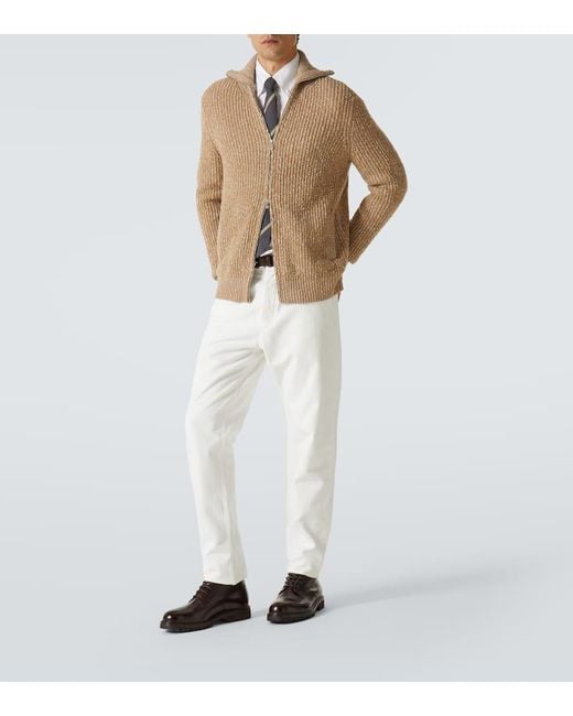 Brunello Cucinelli Natural Zip-Up Wool And Cashmere Cardigan for men