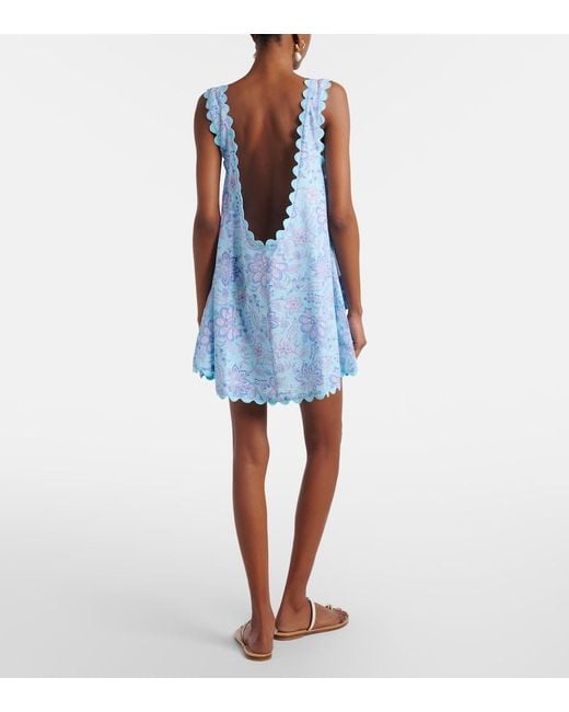 Juliet Dunn Blue Floral Scalloped Cotton Minidress