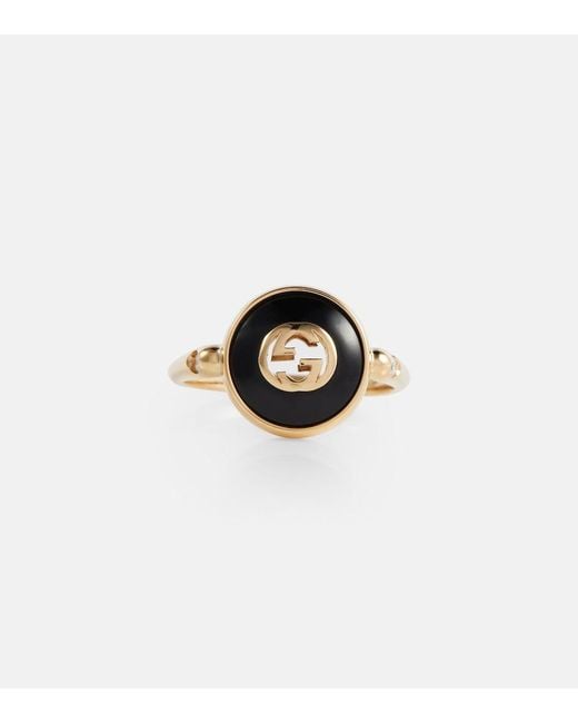 Gucci Black Interlocking G 18Kt Ring With Onyx And Diamonds