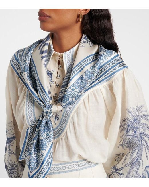ALÉMAIS Blue Villa Romantica Silk Scarf