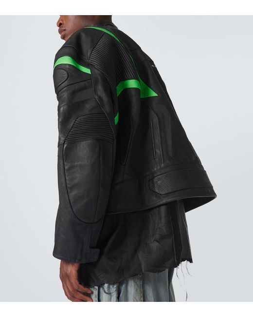 Balenciaga Green Logo Leather Jacket for men